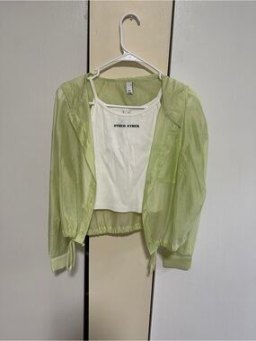 Not Rated Light Green Sheer Button-Front Jacket with White Tank Top